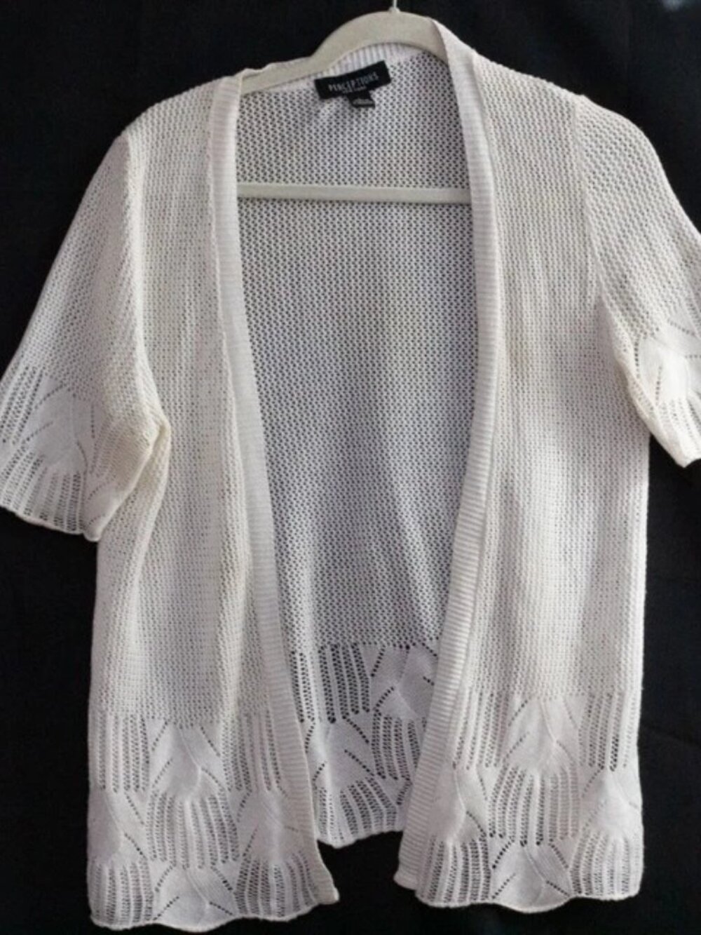 VGT Perception Cardigan Sweater White Open Knit Crochet Short Sleeve Beach Y2K L